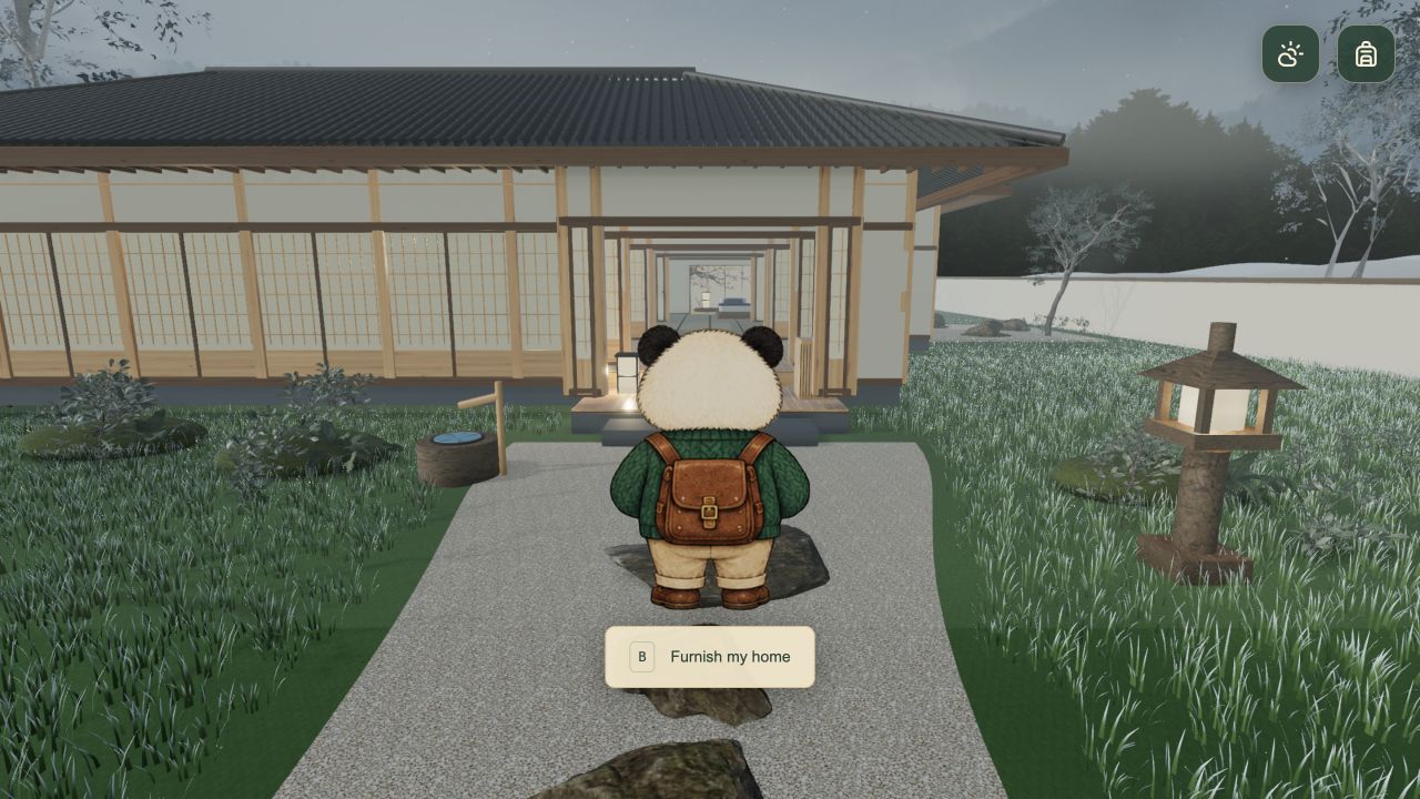 The panda traveler outside a traditional home in Elsewhere Japan